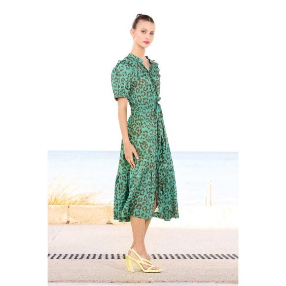 Lola Australia Pacific Animal Print Midi Dress Size S Turquoise Green - Picture 3 of 15